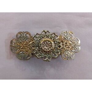 Vintage Gold & Silver Tone Metal Filigree Hair Barrette Clip Intricate Design